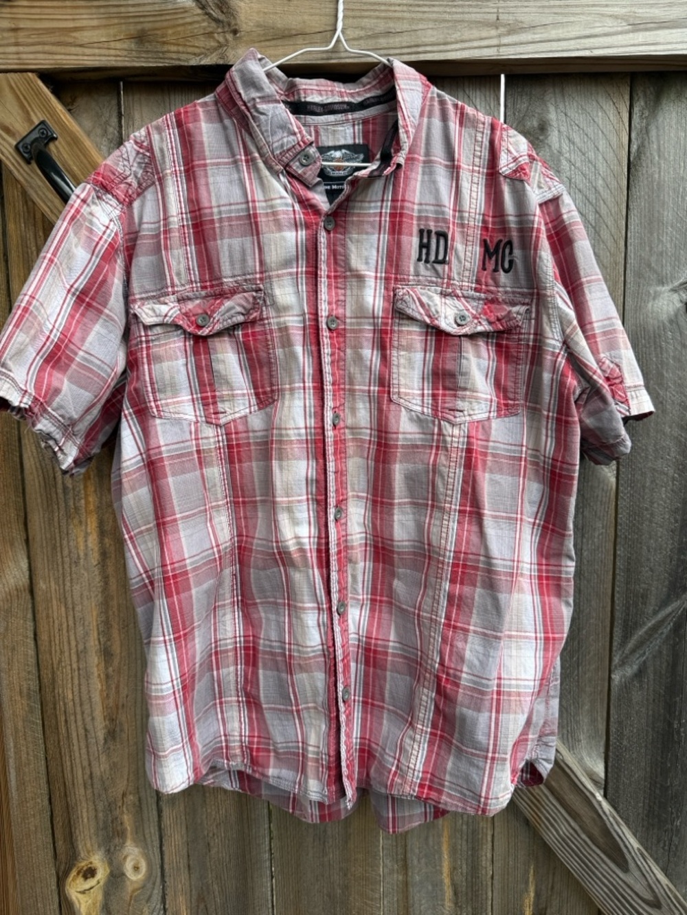 Harley-Davidson Plaid Short Sleeve Shirt - Red and Gray 2XL